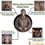 Casco vikingo modelo Gjermundbu, con forro de cuero