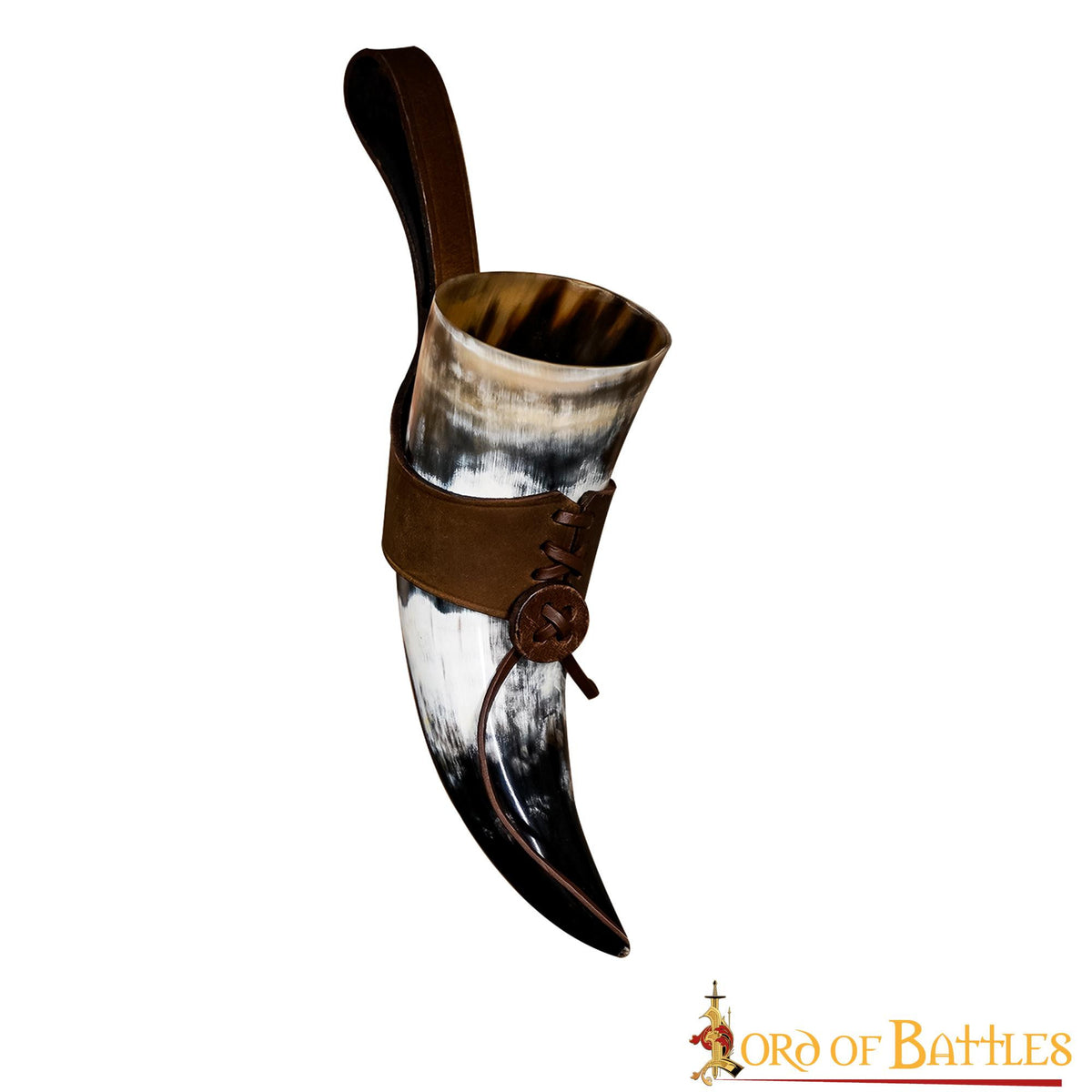 Cuerno vikingo para beber con tahalí de cuero
