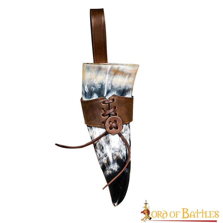 Cuerno vikingo para beber con tahalí de cuero