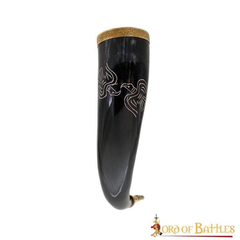 Cuerno vikingo para beber modelo Cuervos gemelos