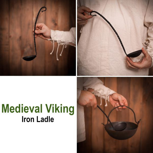Cucharón medieval de hierro forjado