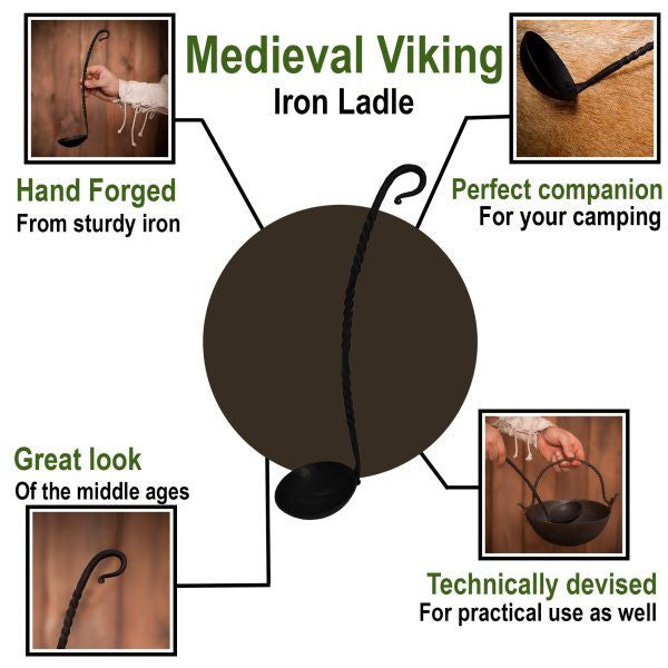 Cucharón medieval de hierro forjado