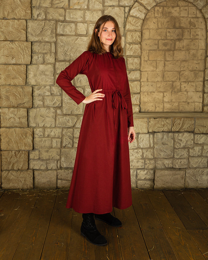 Vestido medieval algodón modelo Wanda, burdeos