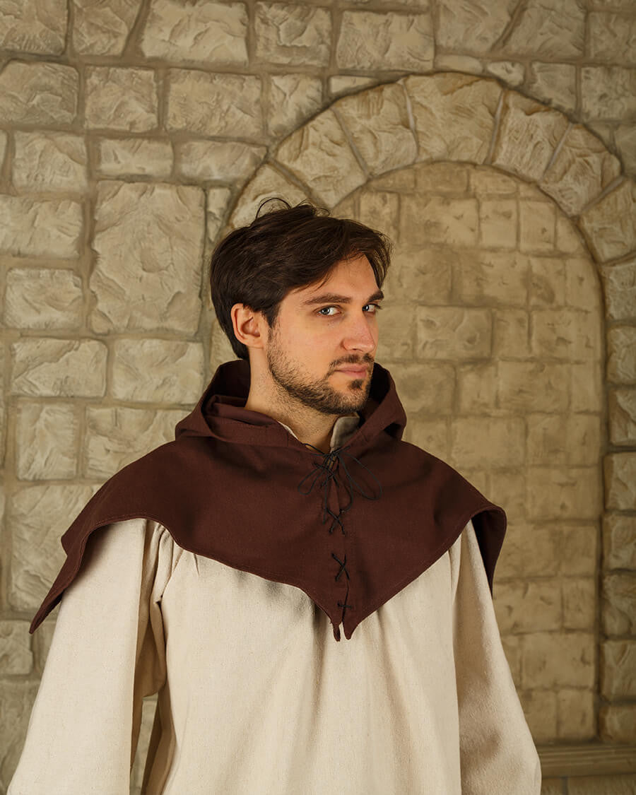 Gugel medieval de algodón modelo Folke, marrón