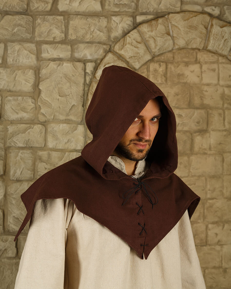 Gugel medieval de algodón modelo Folke, marrón
