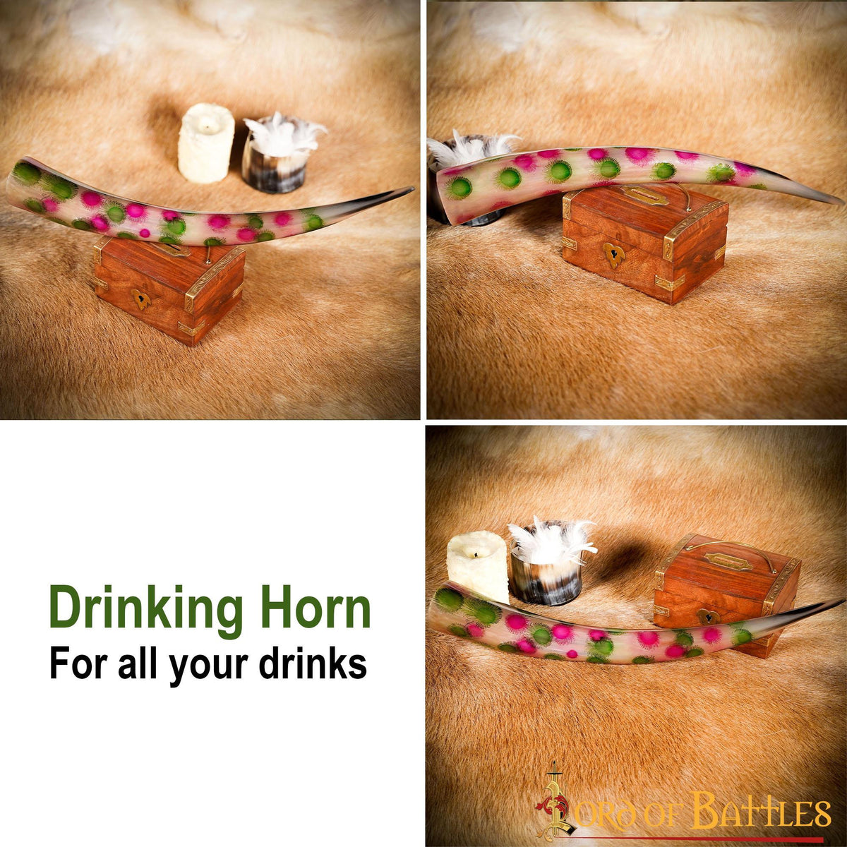Cuerno para beber decorado topos (400-500 ml.)