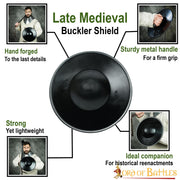 Broquel medieval funcional hecho a mano (30,5 cm.)