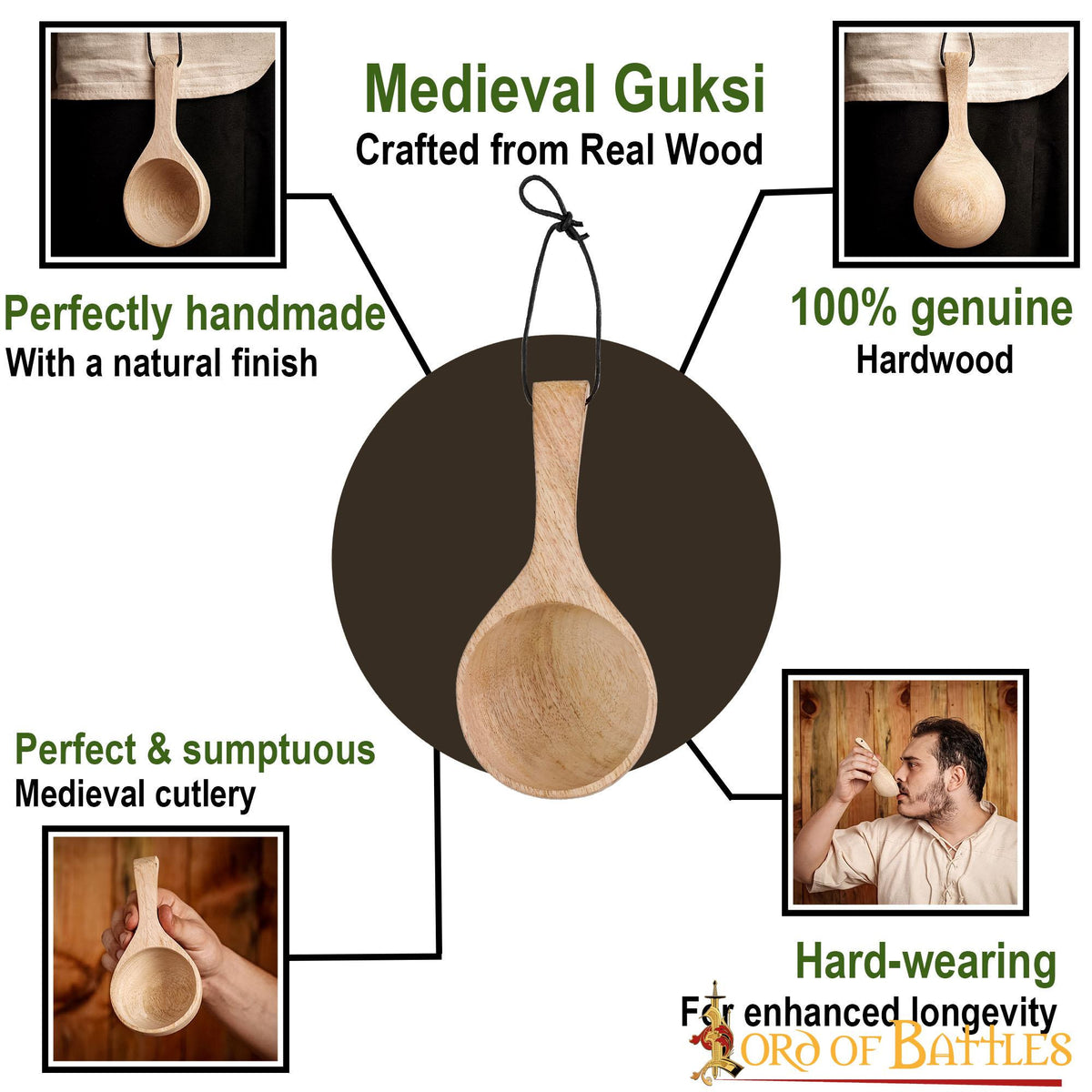 Cuchara medieval en madera, hecha a mano