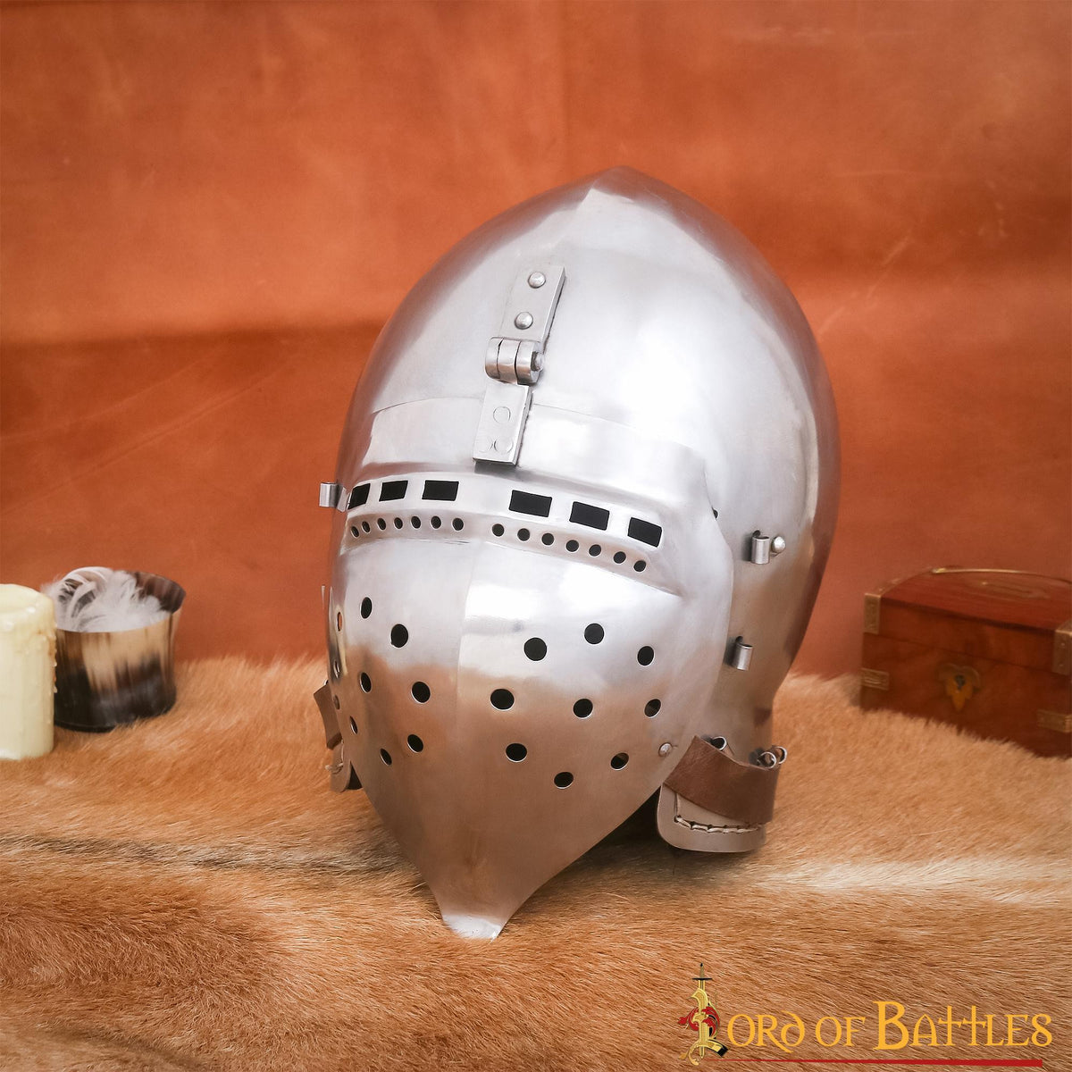 Bacinete Battle-Ready con visera, finales Edad Media