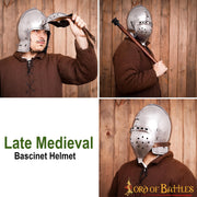 Bacinete Battle-Ready con visera, finales Edad Media