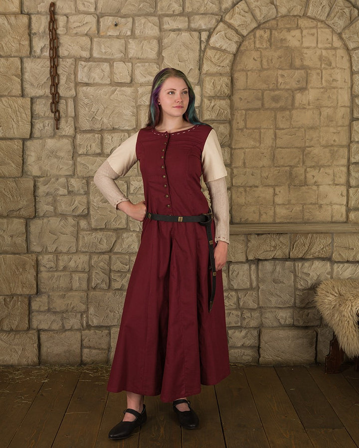 Vestido medieval mujer modelo Elodie, burdeos-crema