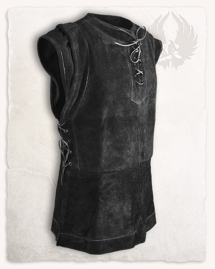 Chaleco medieval cerrado de ante modelo Penda, negro.