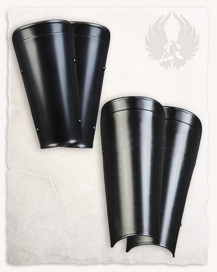 Set brazales y grebas medievales modelo Lucas, acabado ennegrecido