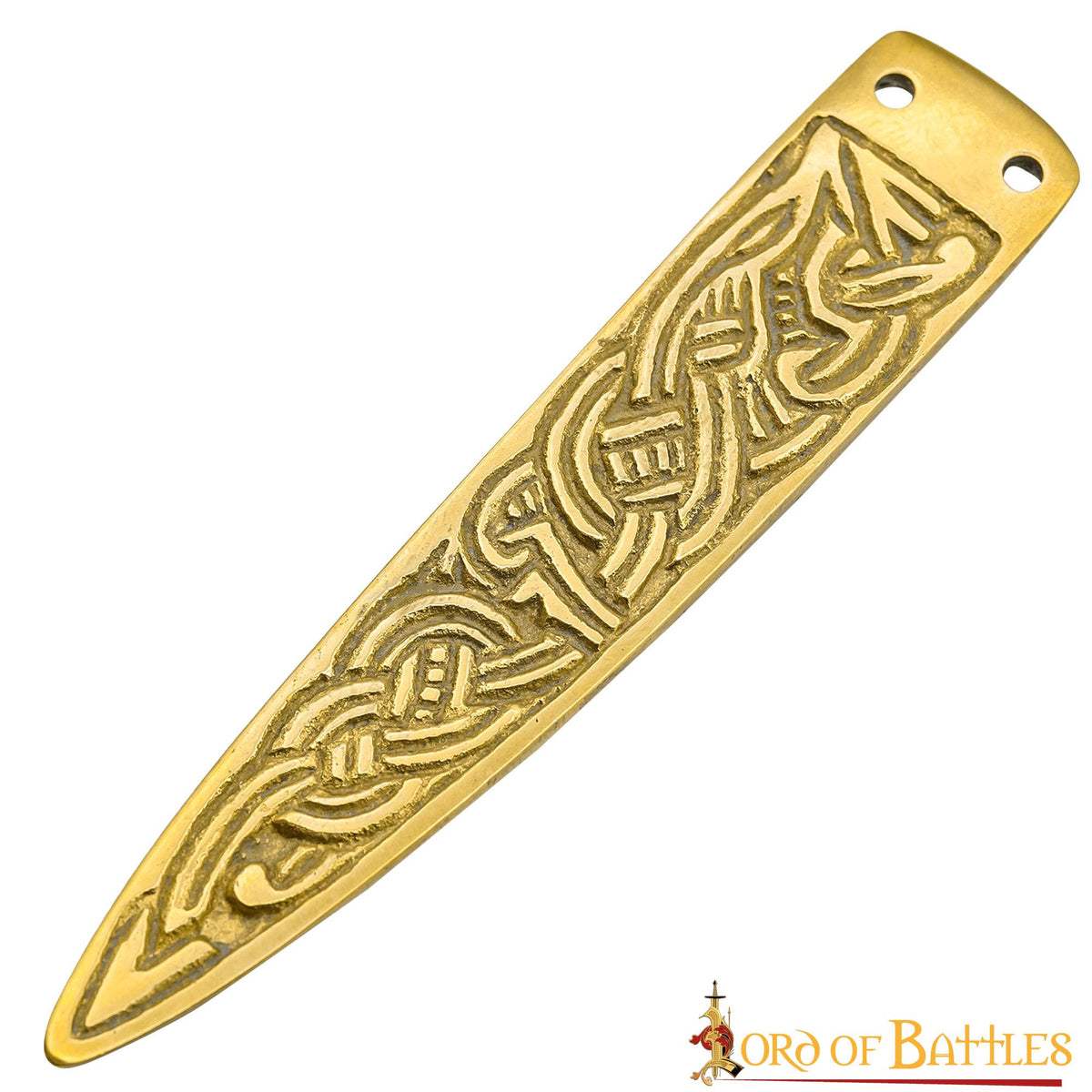 Punta cinturón medieval latón nudos celtas (9 cm.)
