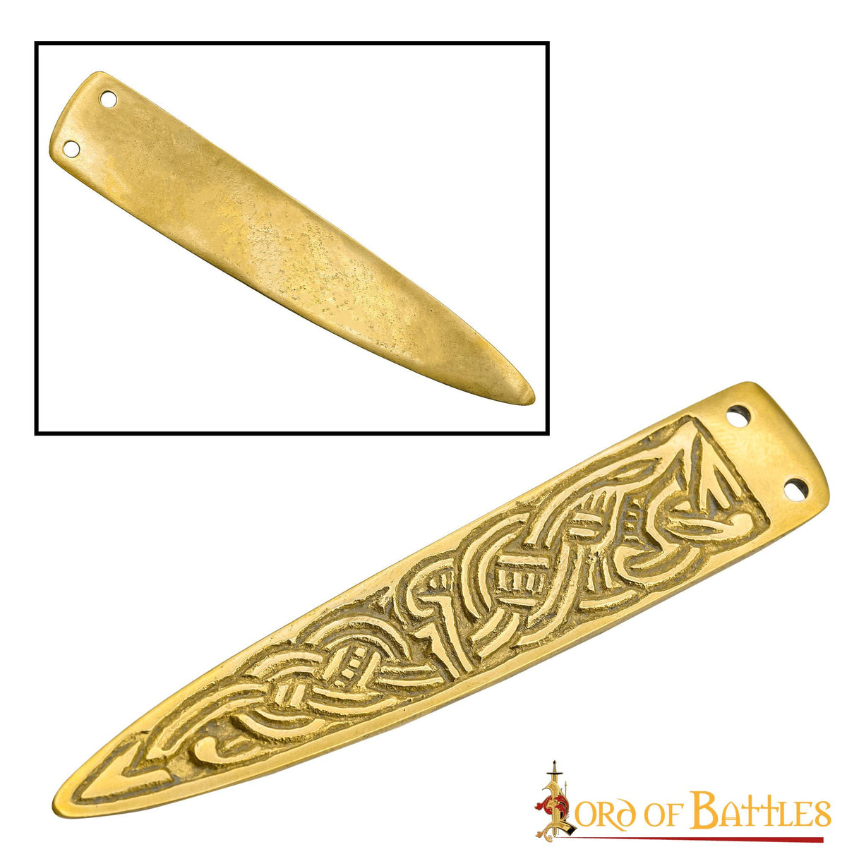 Punta cinturón medieval latón nudos celtas (9 cm.)