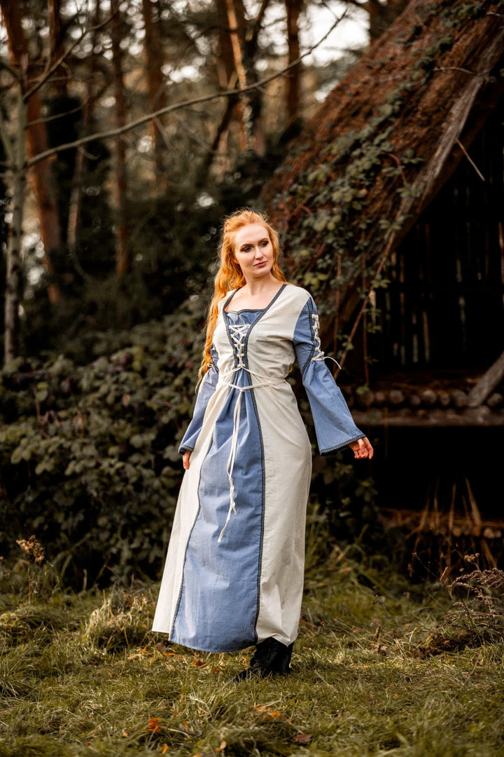 Vestido medieval modelo Amalia, natural-azul