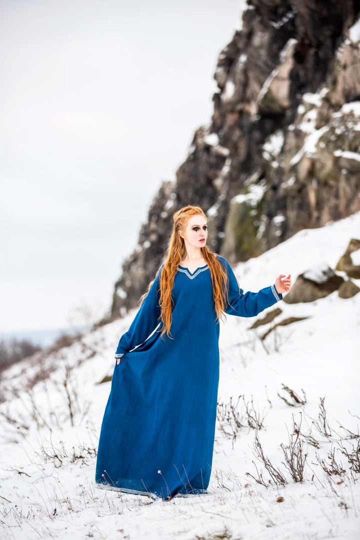 Vestido vikingo algodón modelo Brígida, azul