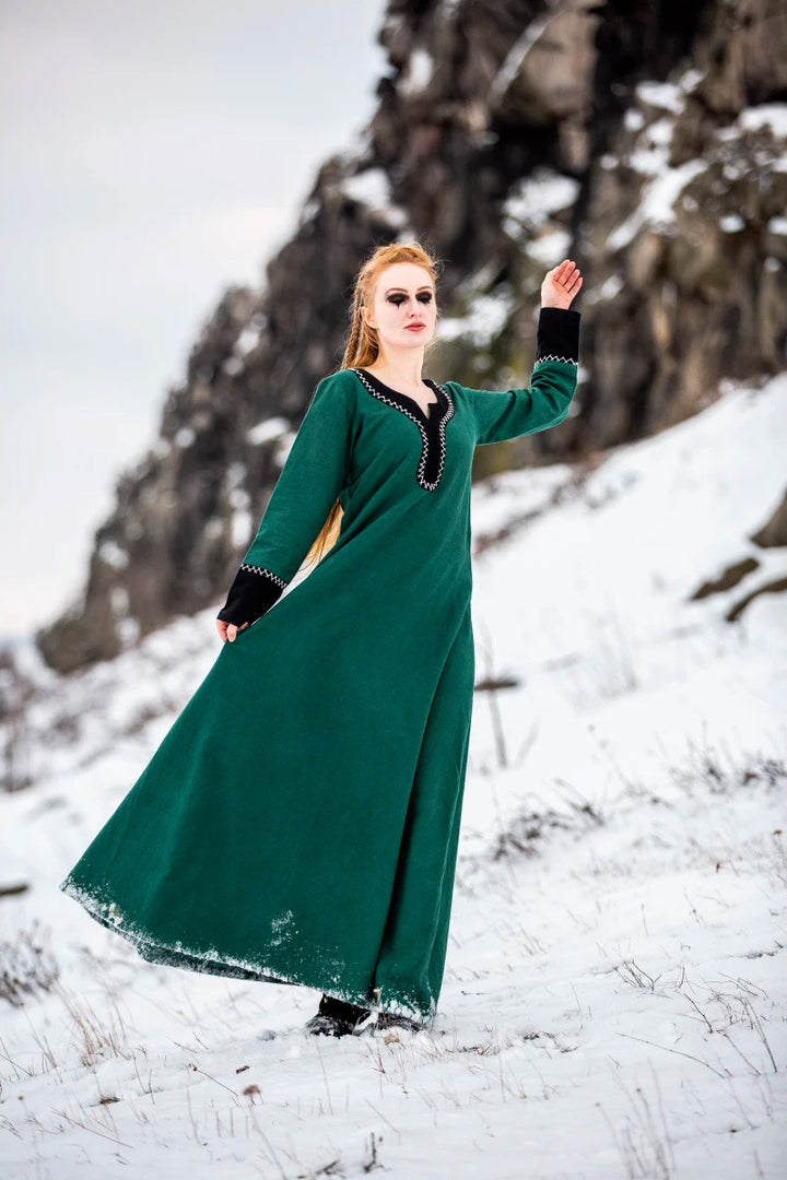 Vestido vikingo largo Freya, color verde