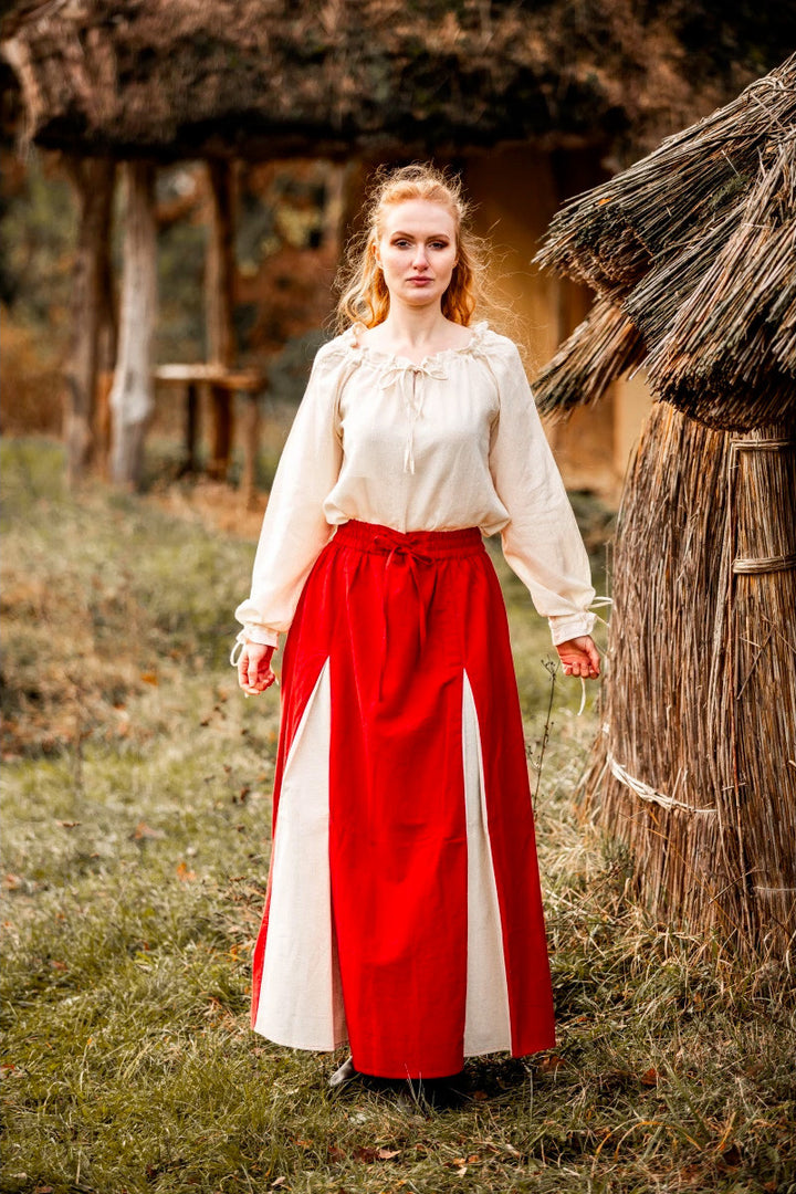 Falda medieval modelo Isabella, rojo-natural