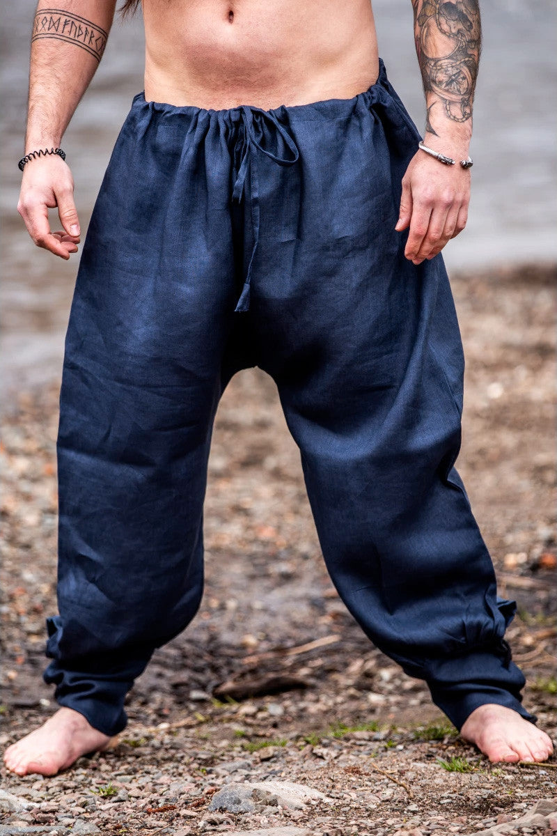 Pantalones vikingos lino Wodan, azul oscuro