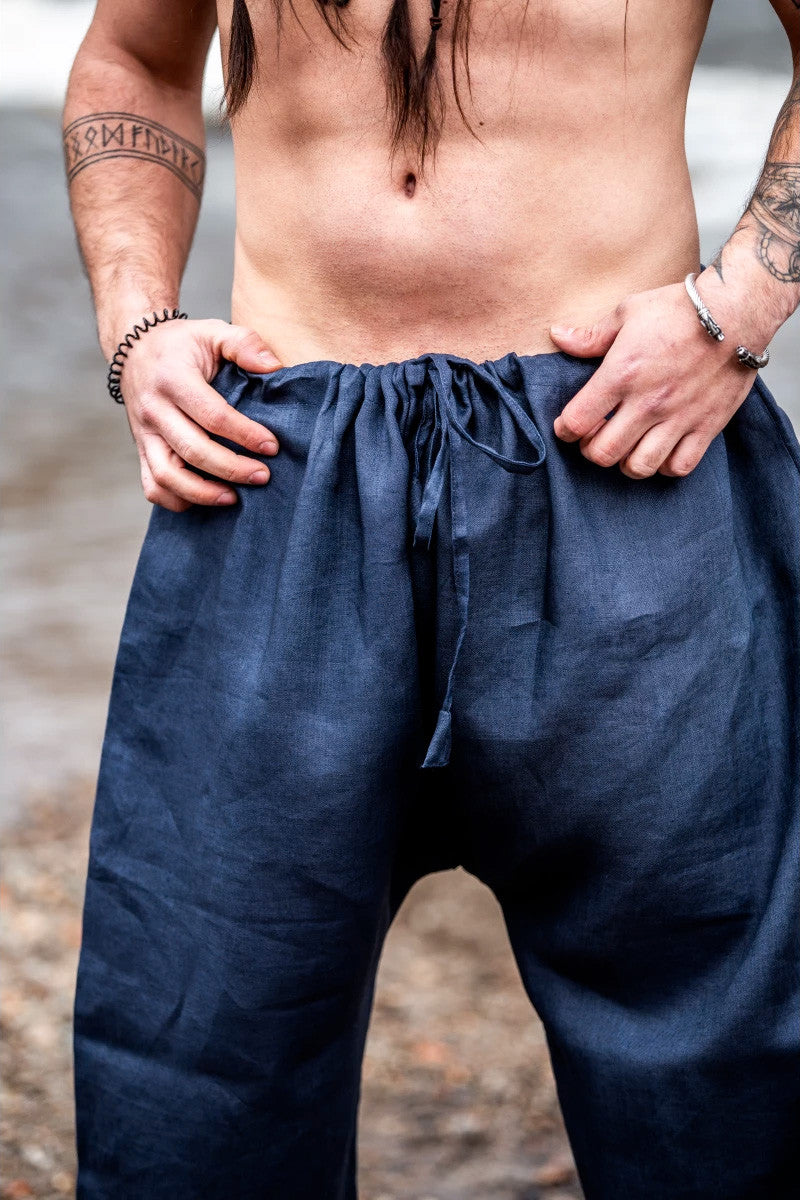 Pantalones vikingos lino Wodan, azul oscuro