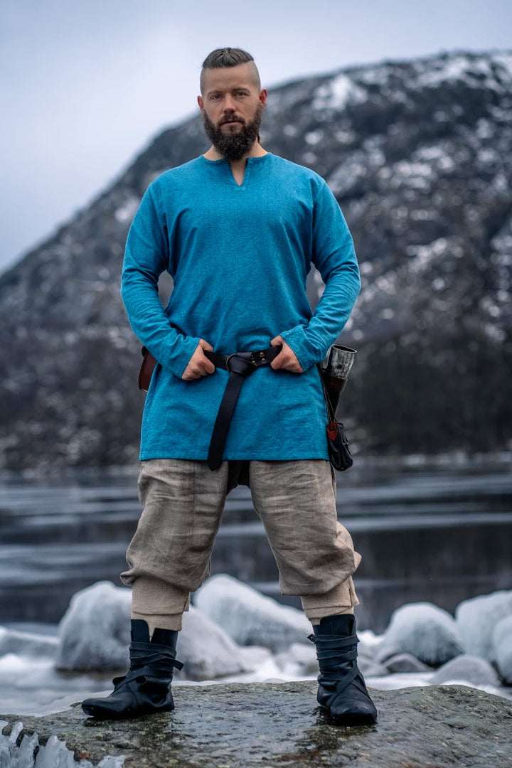 Túnica de lino Vikinga modelo Ragnar, color azul