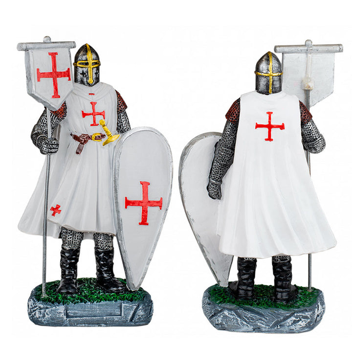 Miniatura caballero templario con estandarte y escudo (12 cm.)