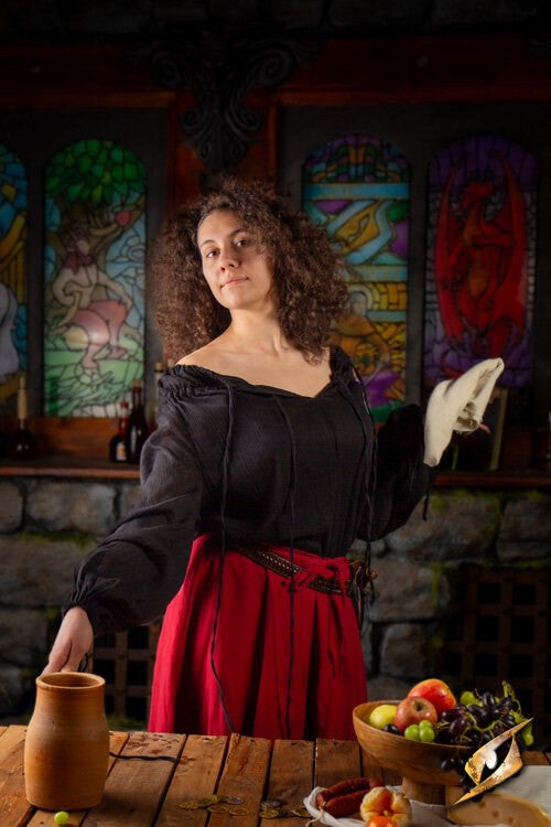 Camisa medieval modelo Crinkle, color negro