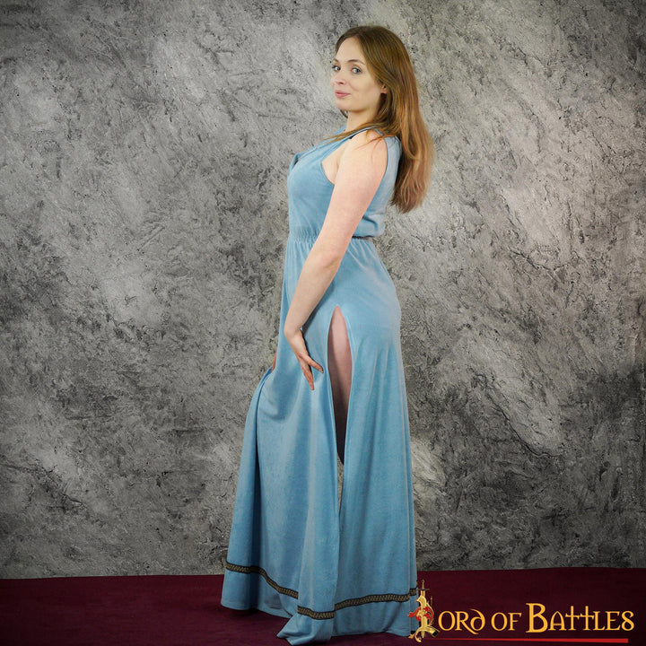 Vestido medieval largo romano para mujer, color azul