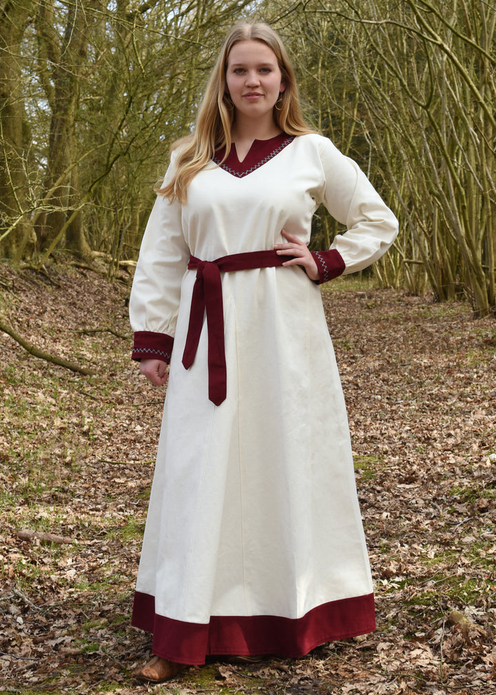 Vestido vikingo mujer Jona color natural-vino tinto