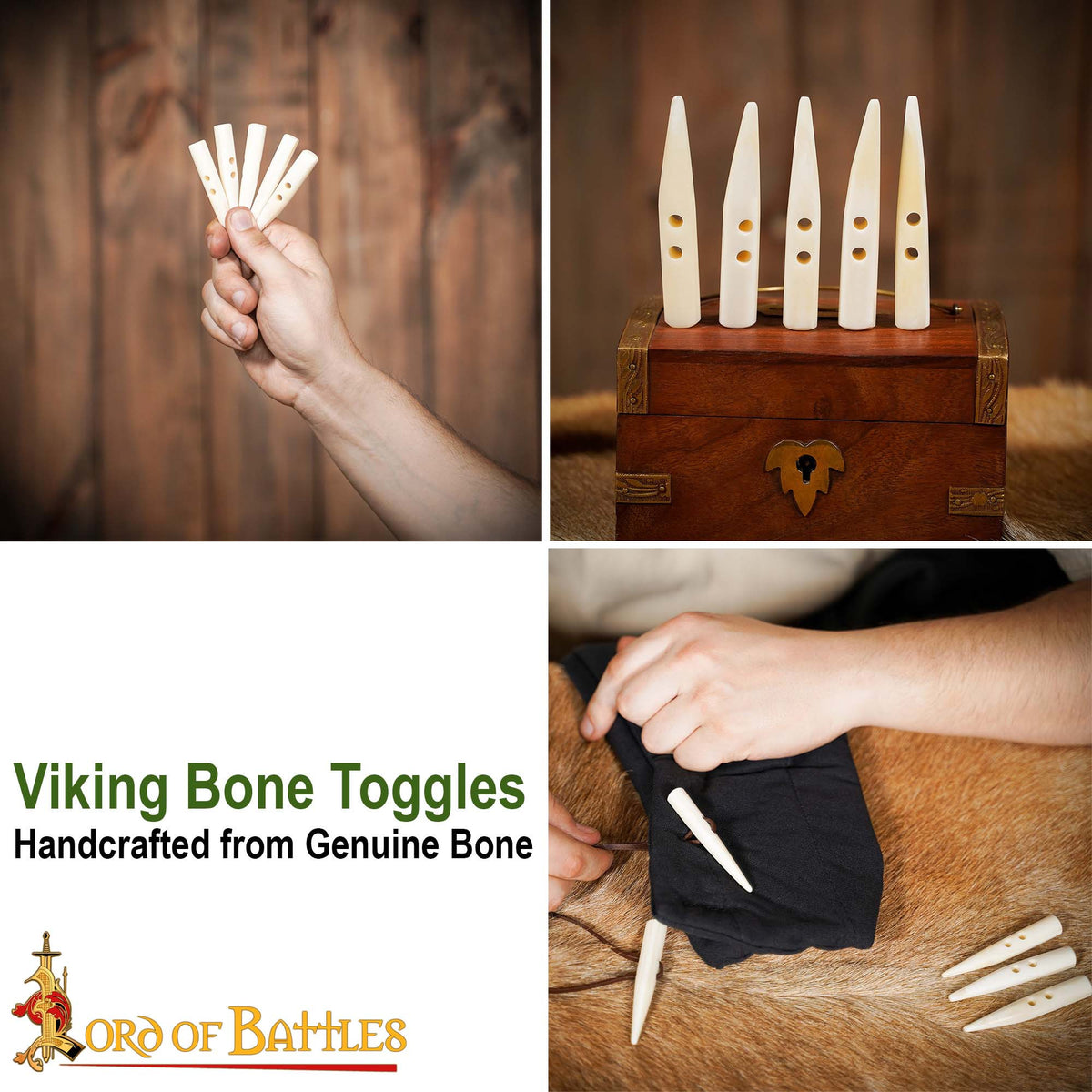 Set 5 botones hueso tallado para camisas vikingas