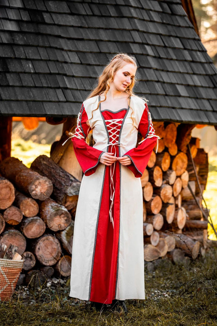 Vestido medieval modelo Amalia, Natural-Rojo
