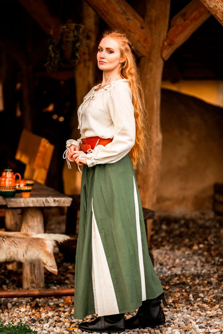 Falda medieval modelo Isabella, verde-natural