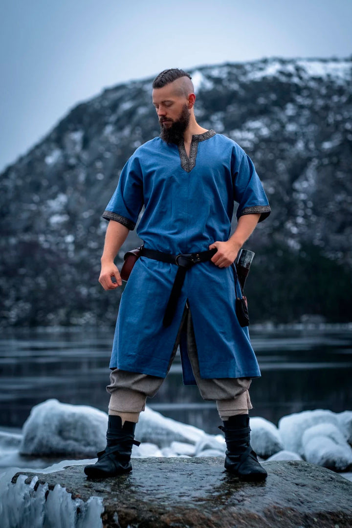 Túnica vikinga manga corta Richard, azul cielo