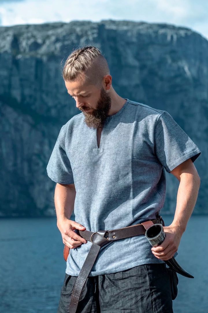 Túnica vikinga manga corta Edmund, azul gris