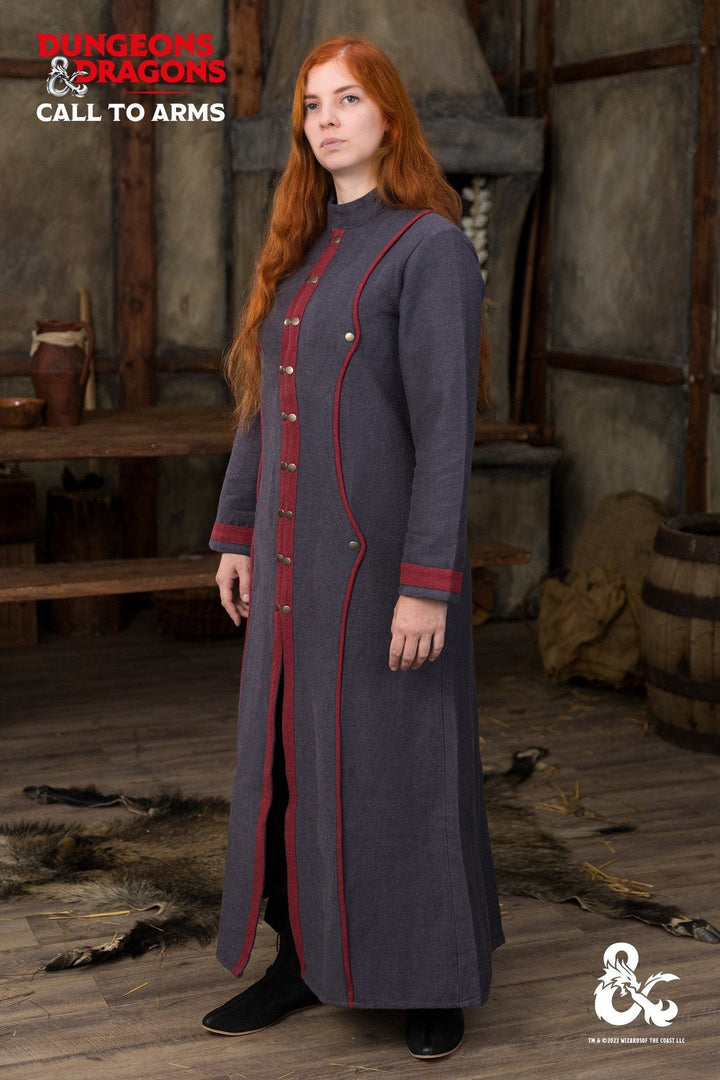 Abrigo medieval de bruja, color gris-rojo