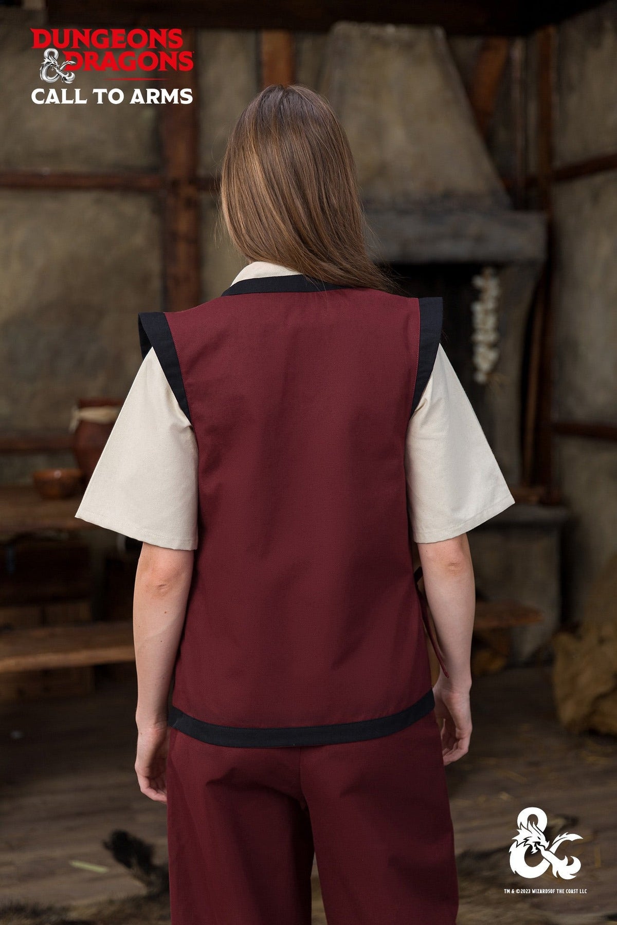 Chaleco medieval de monje, color burdeos-negro