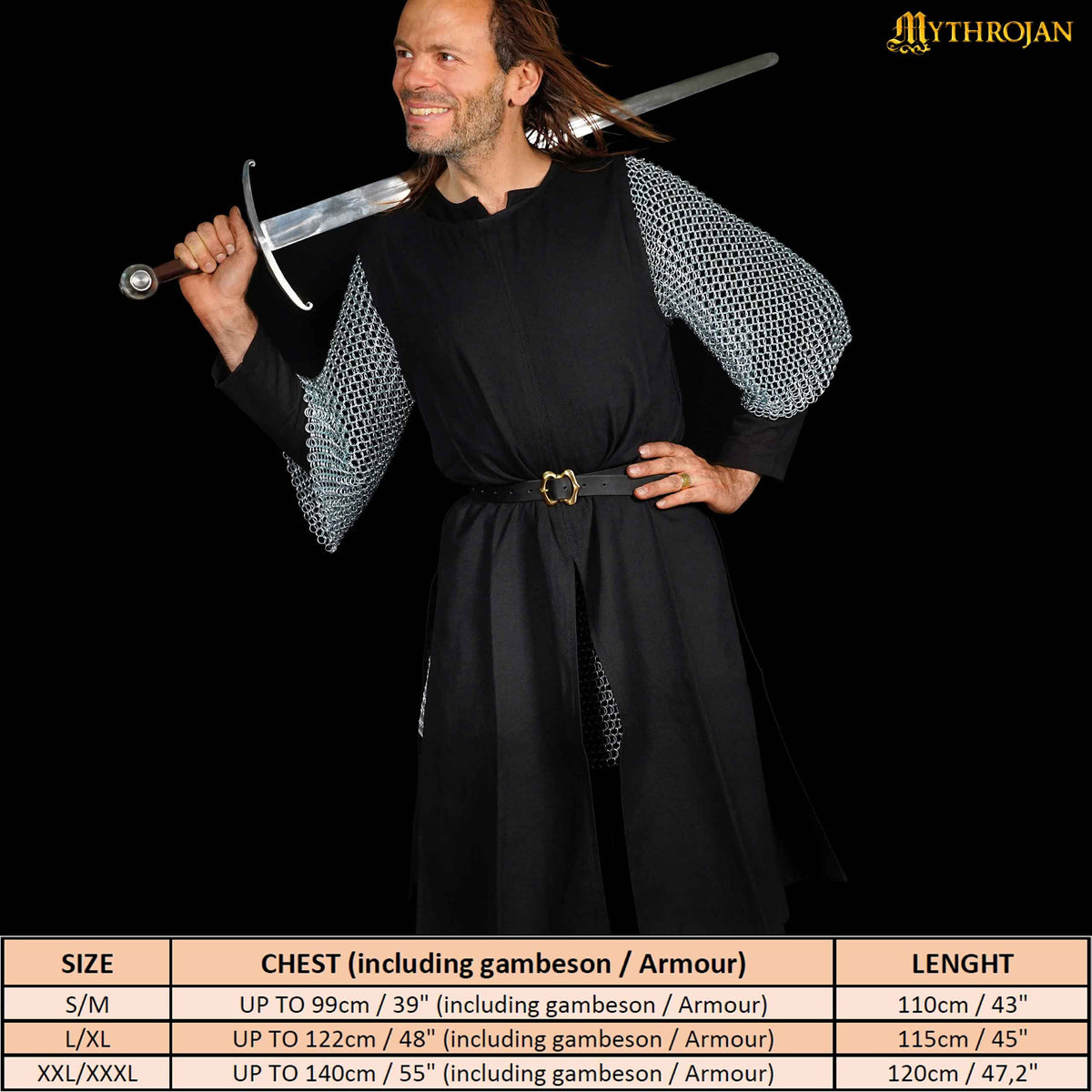 Tabardo medieval guerrero vikingo, negro
