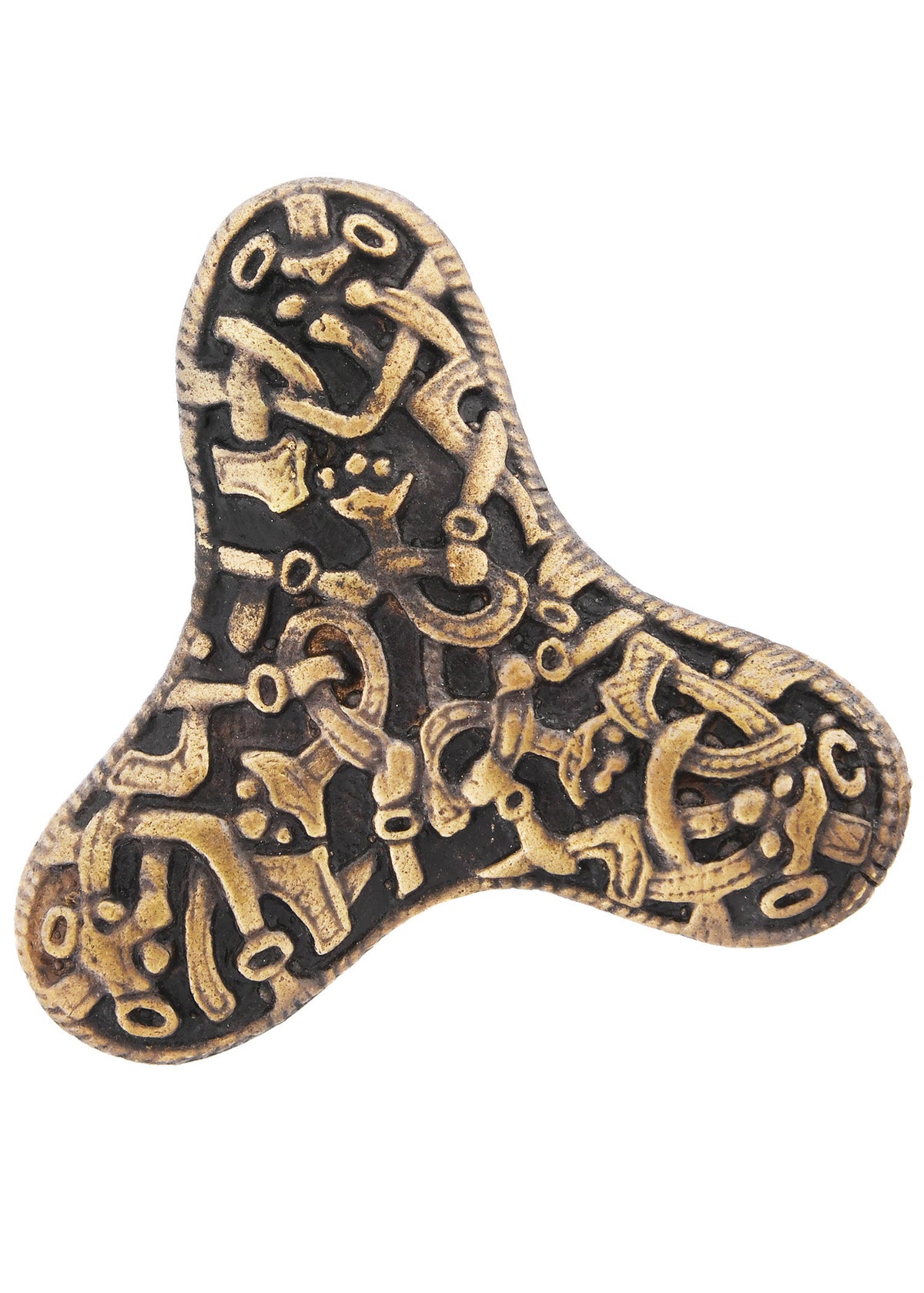 Broche vikingo con fíbula de trébol en latón