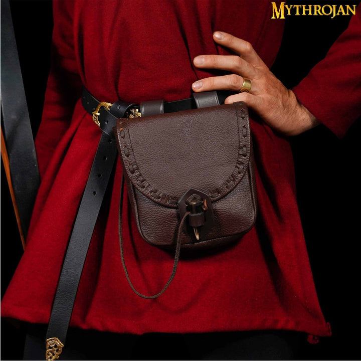 Bolsa medieval en piel con cierre de cuerno - Marrón