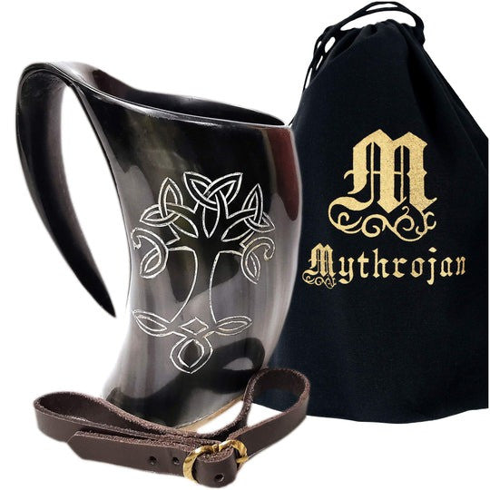 Jarra medieval Vikinga con correa diseño Árbol de la Vida (600 ml.)