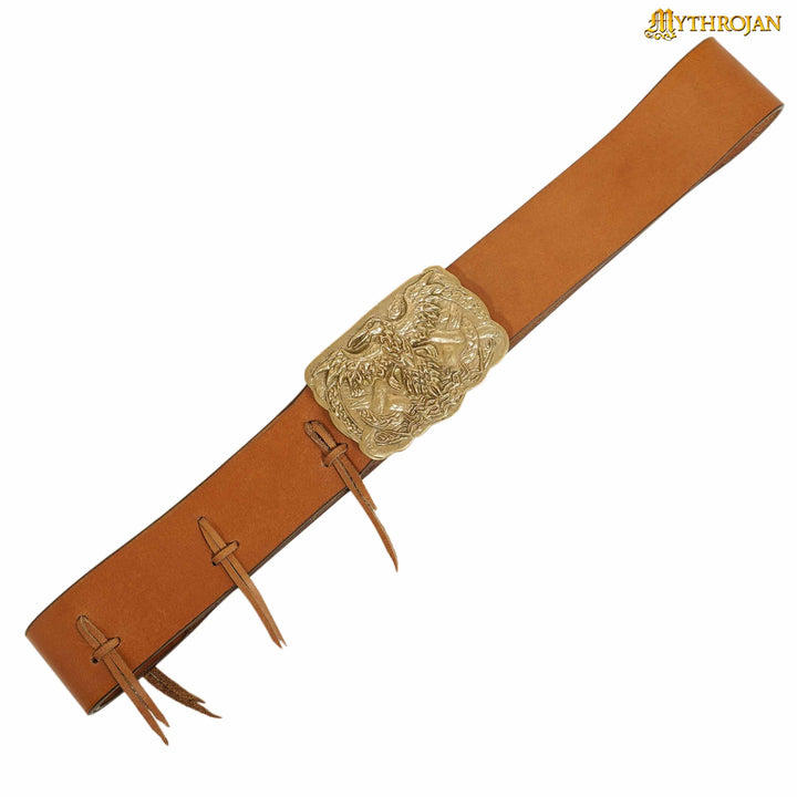 Cinturón vikingo vintage hebilla latón cuervo de Odín
