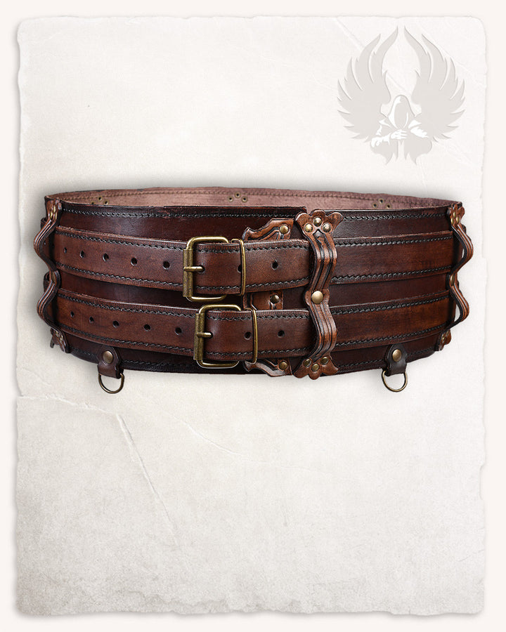 Cinturón medieval doble en cuero Modelo Luthor, color marrón