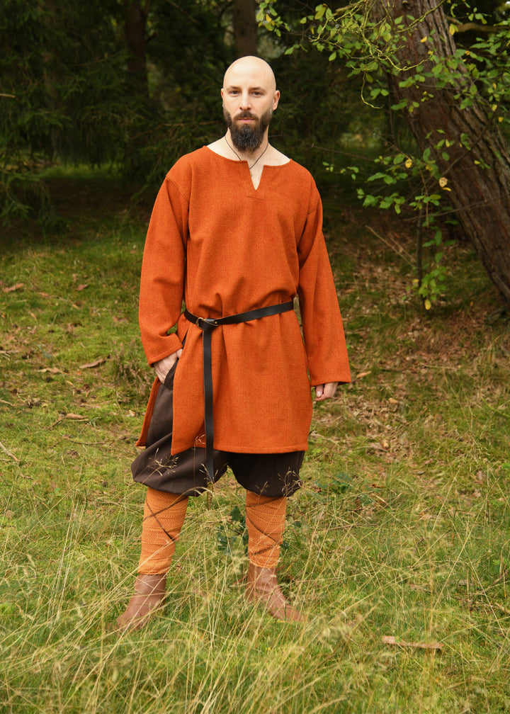Túnica larga vikinga de lana, color naranja