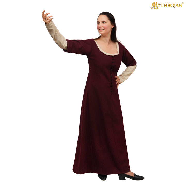Vestido medieval dama cortesana, granate, siglos XIV-XV