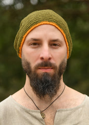 Gorro de lana crochet, verde-amarillo