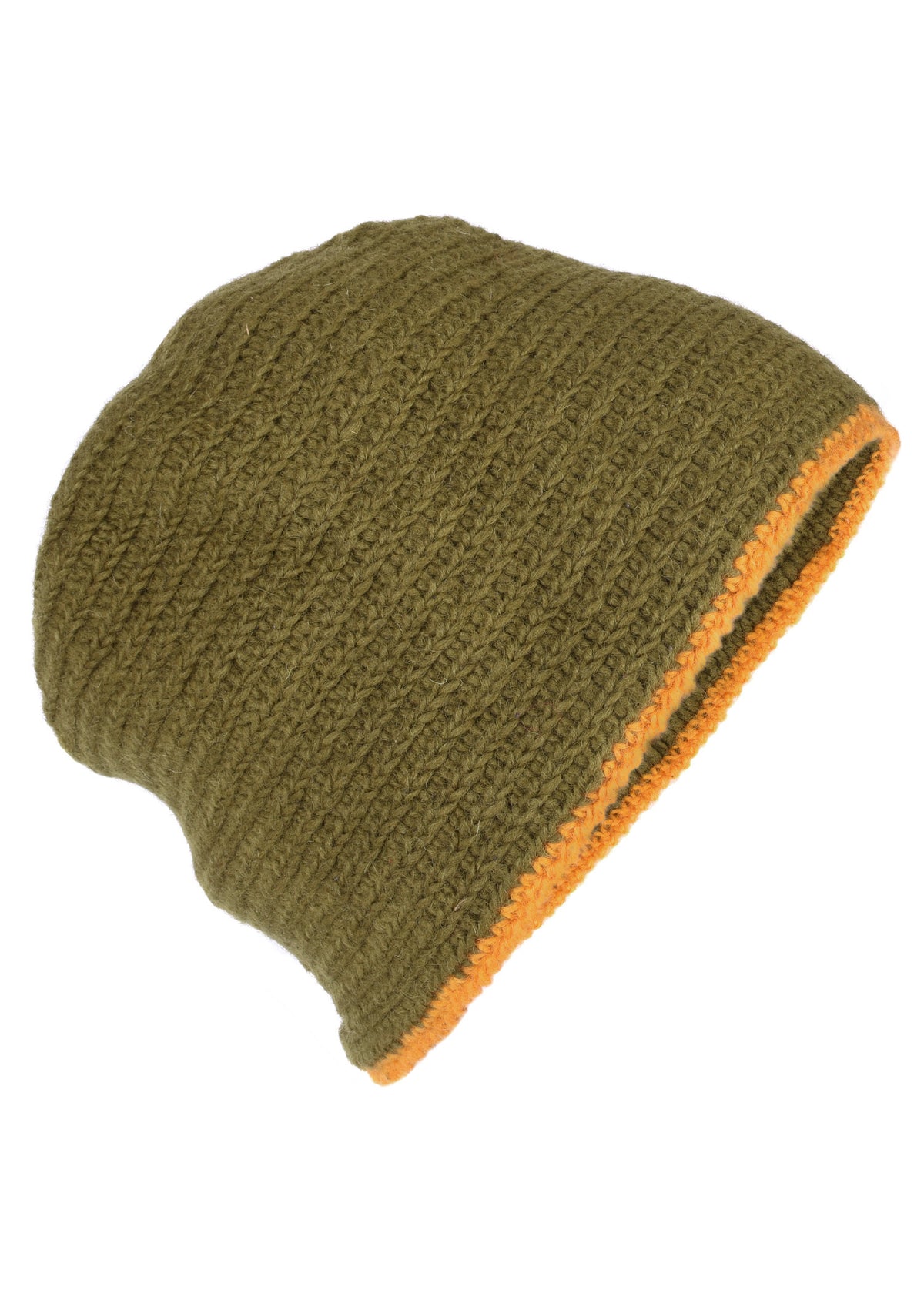 Gorro de lana crochet, verde-amarillo