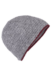 Gorro de lana crochet, gris-rojo