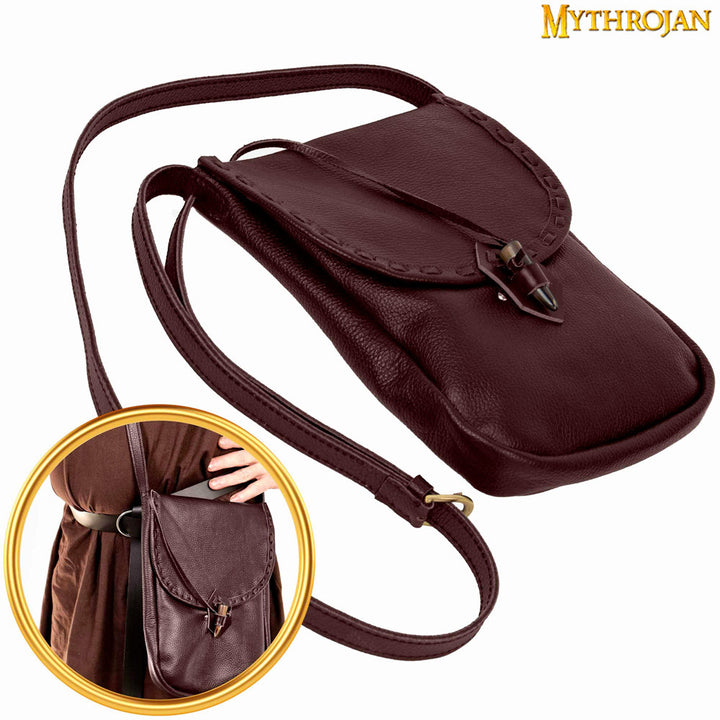 Bolsa bandolera medieval cuero, color marrón