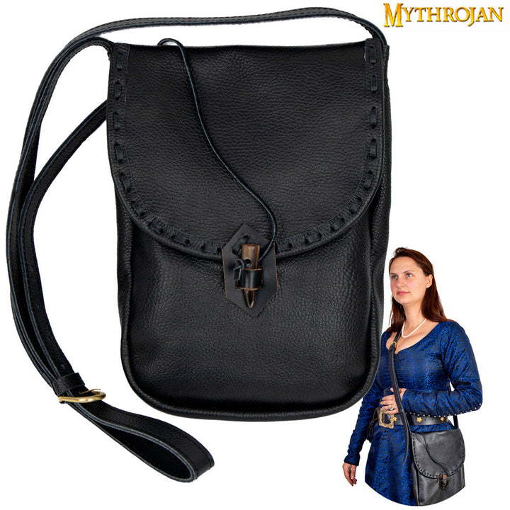 Bolsa bandolera medieval cuero, color negro